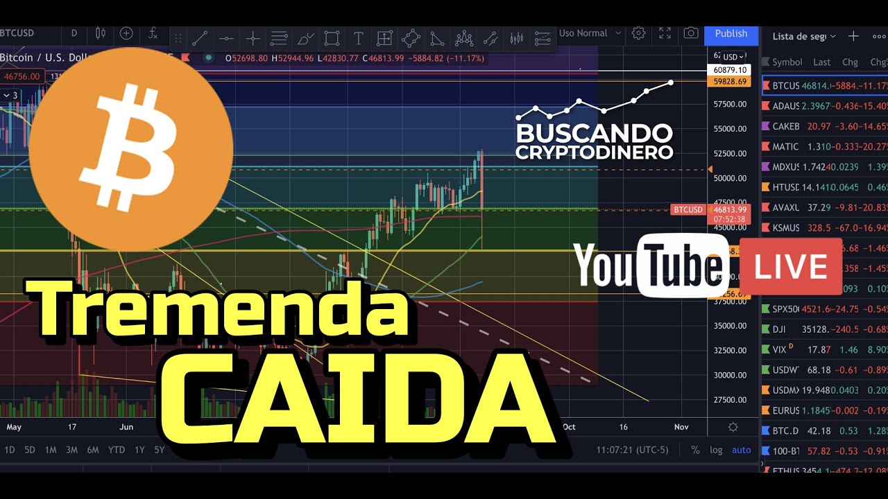 Bitcoin Caida de 52800k a 42500 ¿Que pasa??? (Youtube Live)