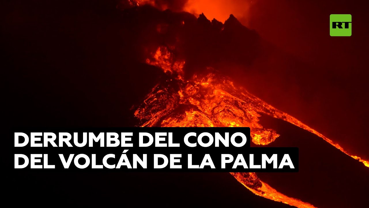 Derrumbe parcial del cono del volcán crea una nueva colada de lava en La Palma