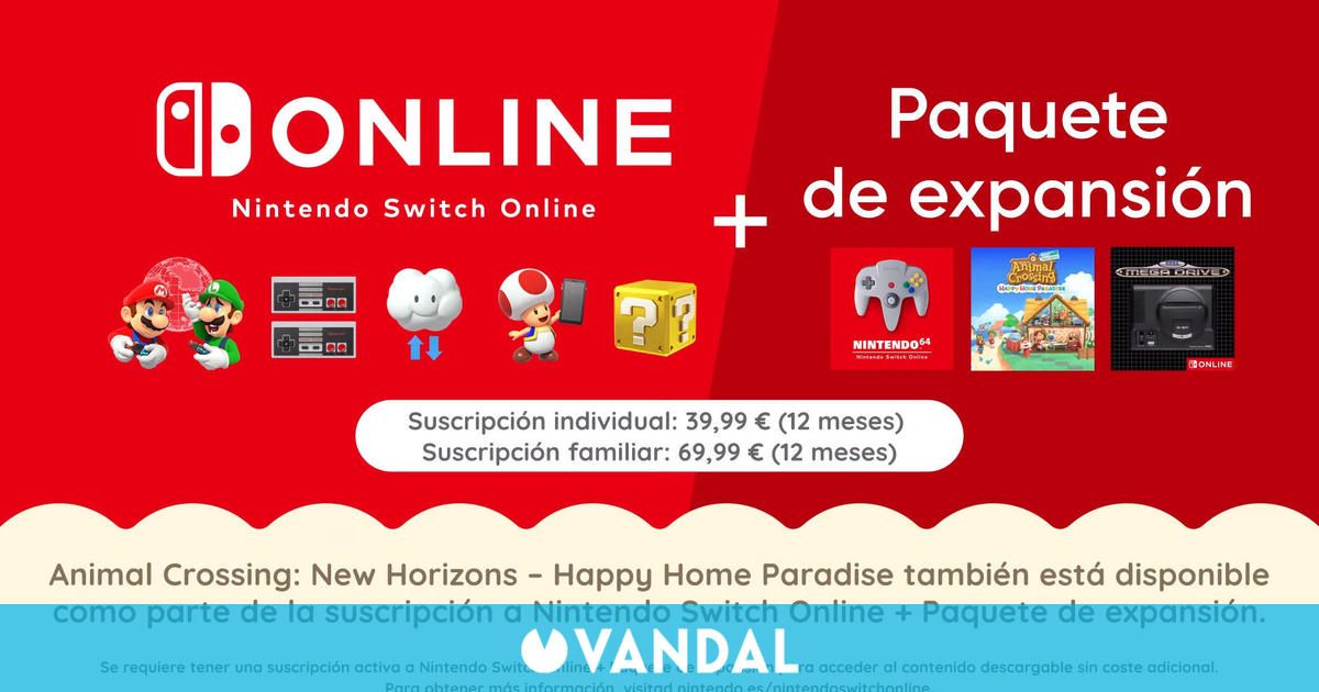 Nintendo Switch Online + Paquete de Expansión costará 40 euros al año