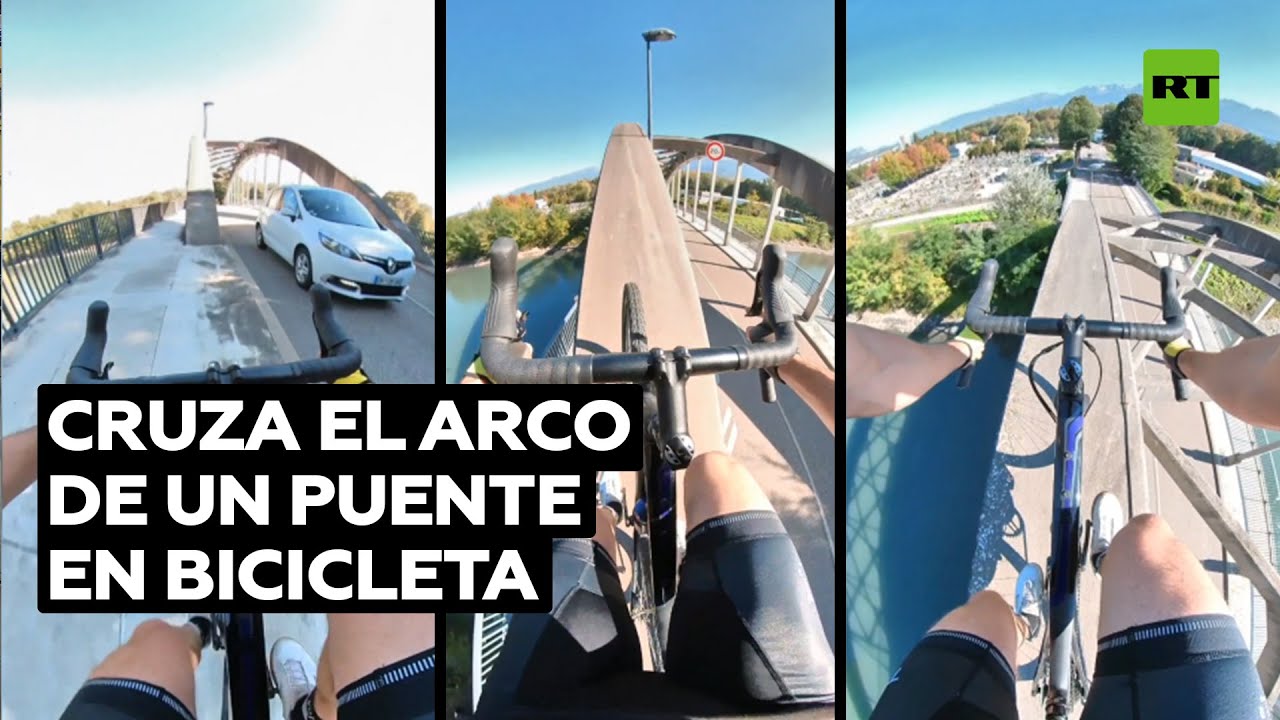 Ciclista toma un 'atajo' por el arco de un puente @RT Play en Español