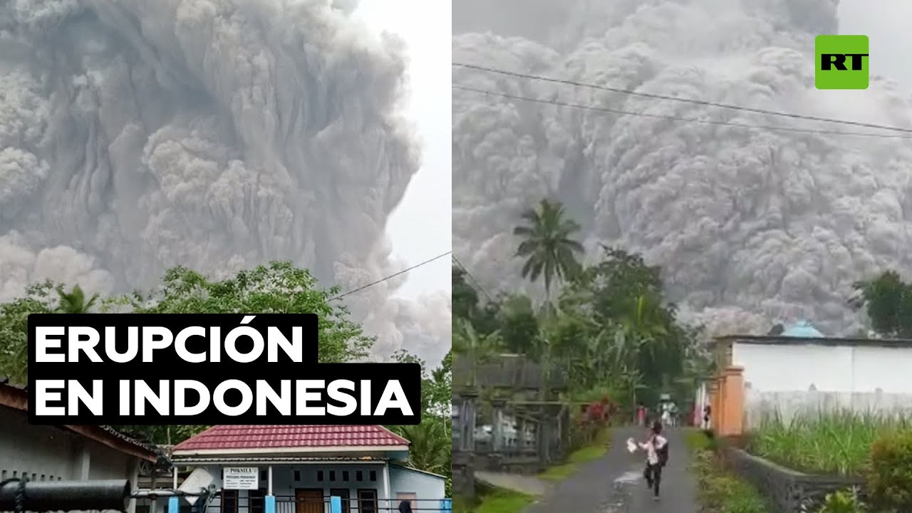 Residentes huyen en pánico mientras un volcán entra en erupción en Indonesia @RT Play en Español