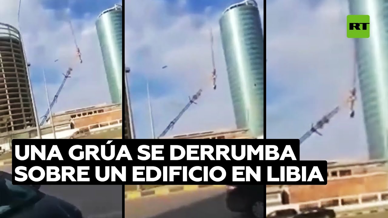 Una grúa se desploma y daña un edificio en Libia @RT Play en Español
