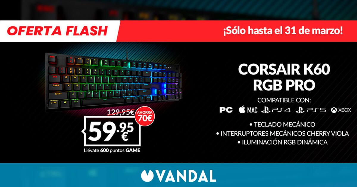 Consigue el teclado mecánico CORSAIR K60 RGB PRO CHERRY MX VIOLA en GAME por 59,95 euros
