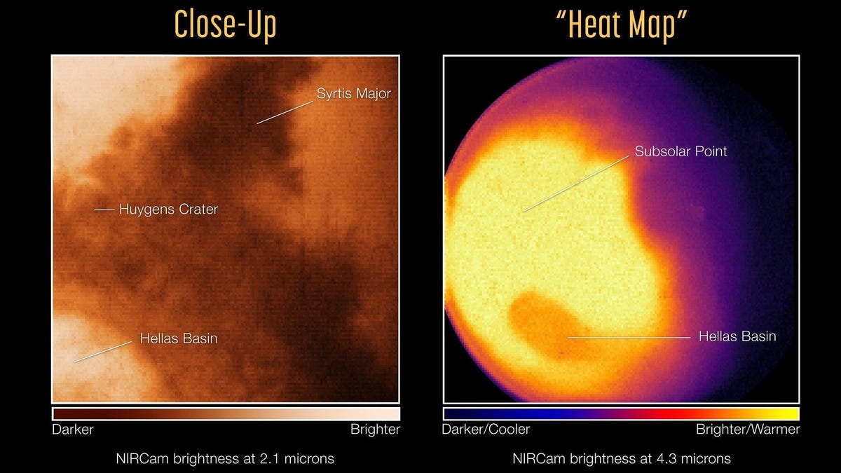 El Telescopio Espacial Webb toma imágenes de Marte por primera vez