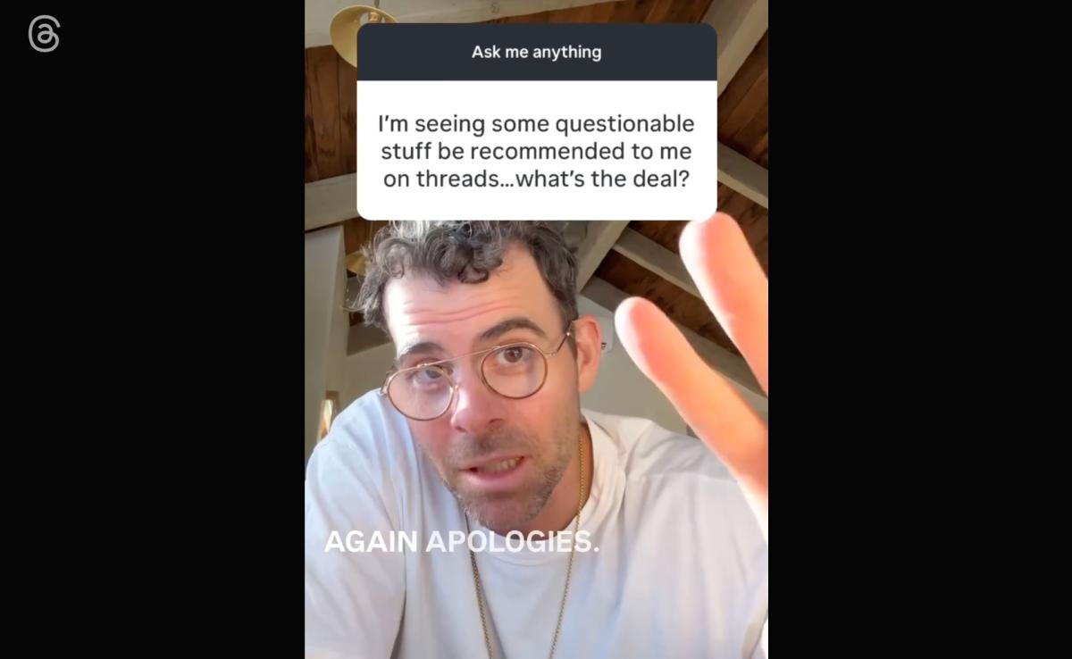 El director de Instagram, Adam Mosseri, pide disculpas por todas esas recomendaciones basura de Threads