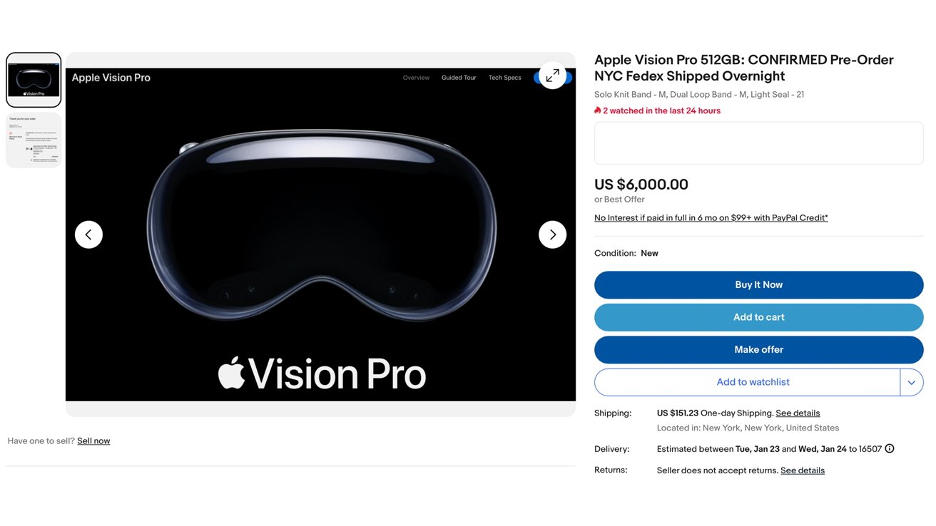 Apple Vision Pro se revende en eBay con una prima