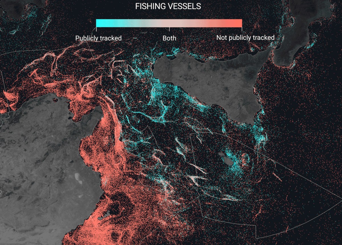 El análisis de imágenes satelitales muestra una inmensa escala de industria pesquera oscura
