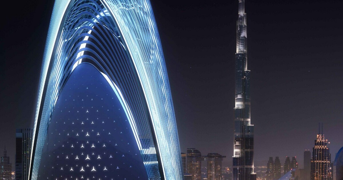 El rascacielos Mercedes-Benz añade algo de estilo automovilístico al horizonte de Dubái