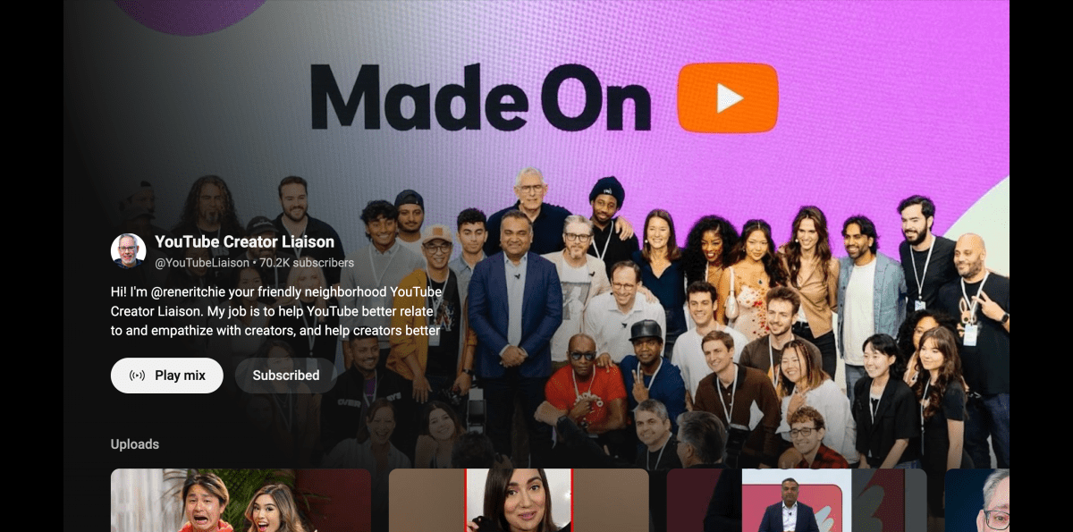 YouTube lanza nuevas páginas de canales para creadores en su aplicación de TV