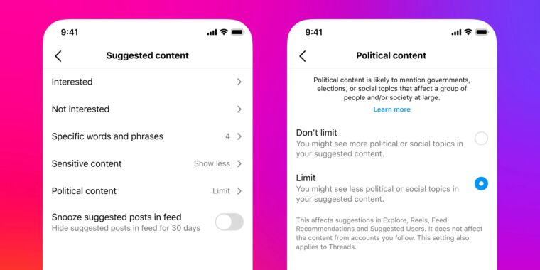 Los usuarios se sorprenden al descubrir que Instagram limita el contenido político de forma predeterminada