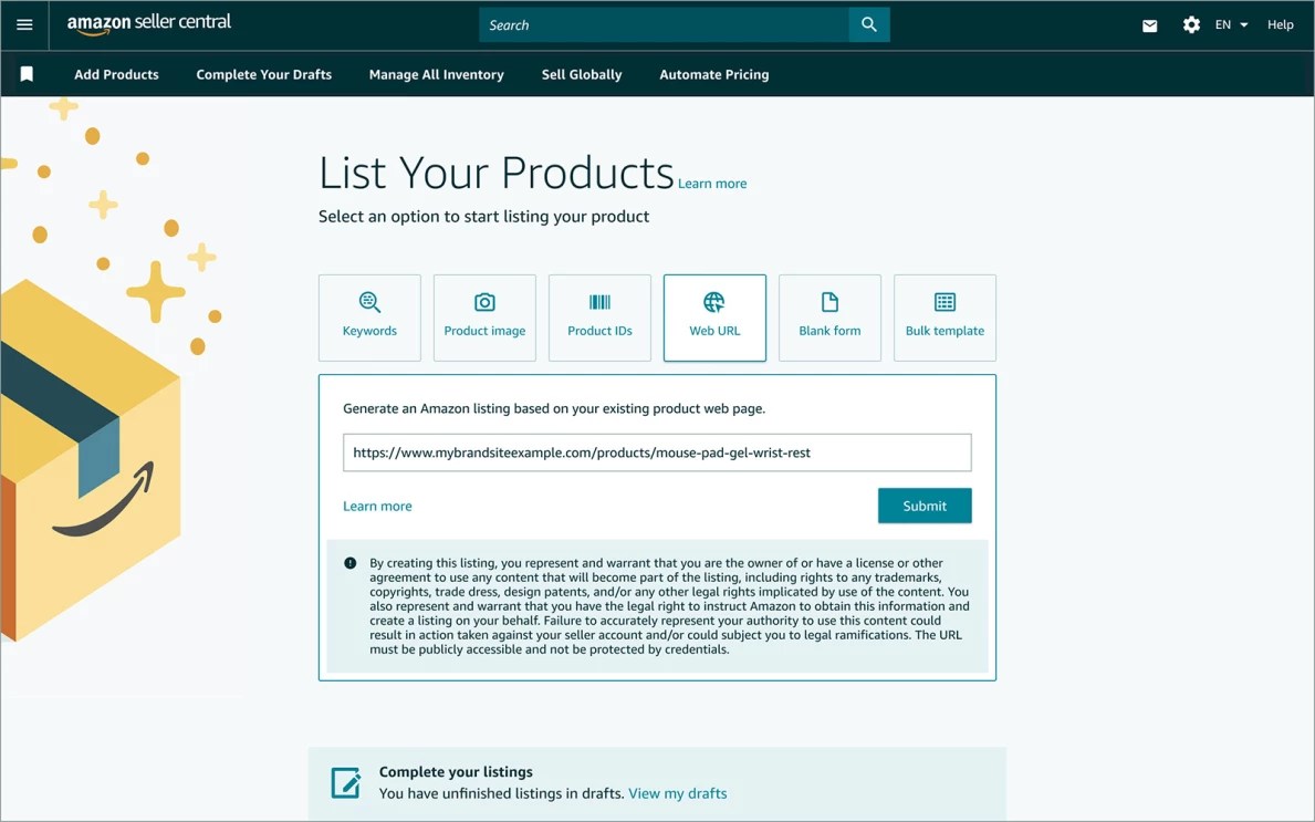 Amazon ahora permite a los vendedores crear listados a través de una URL utilizando IA