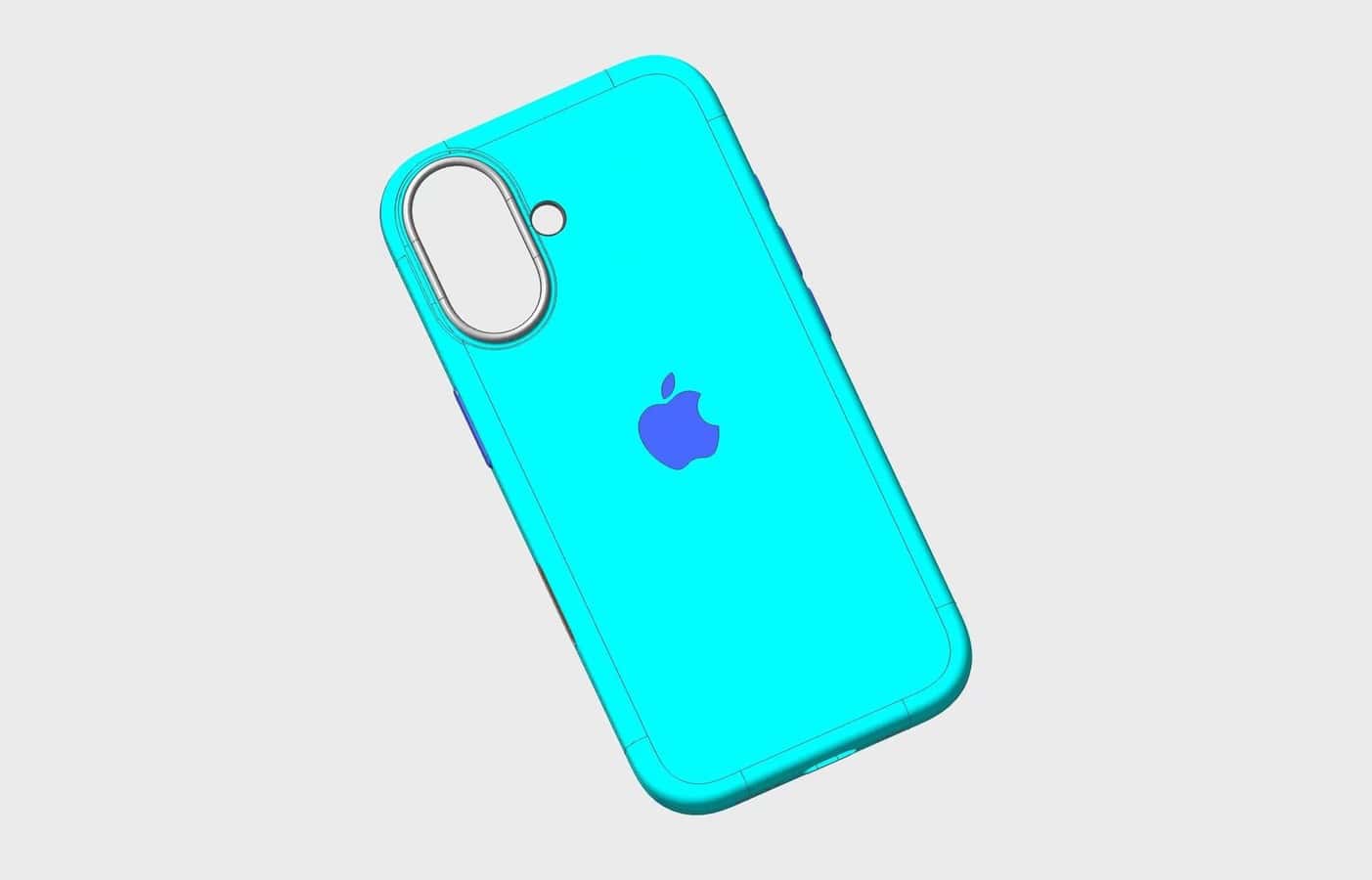 Diseño del Apple iPhone 16 mostrado mediante un renderizado CAD