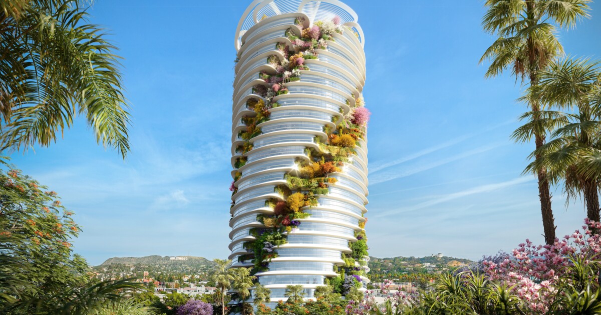 Un jardín vertical se abre paso en forma de sacacorchos hasta la cima de la torre de Hollywood