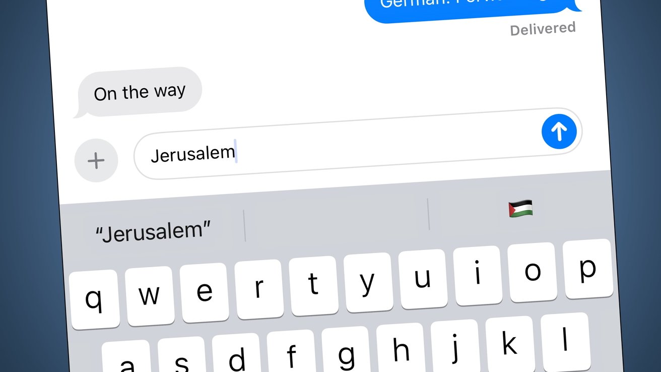 El texto predictivo en iOS muestra la bandera de Palestina al escribir «Jerusalén»