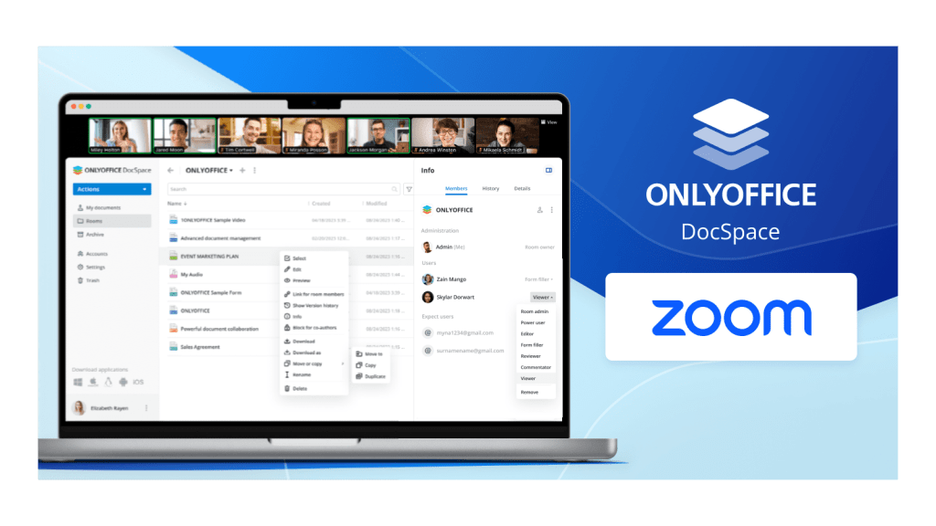 Lleve las reuniones de Zoom al siguiente nivel con ONLYOFFICE DocSpace para Zoom