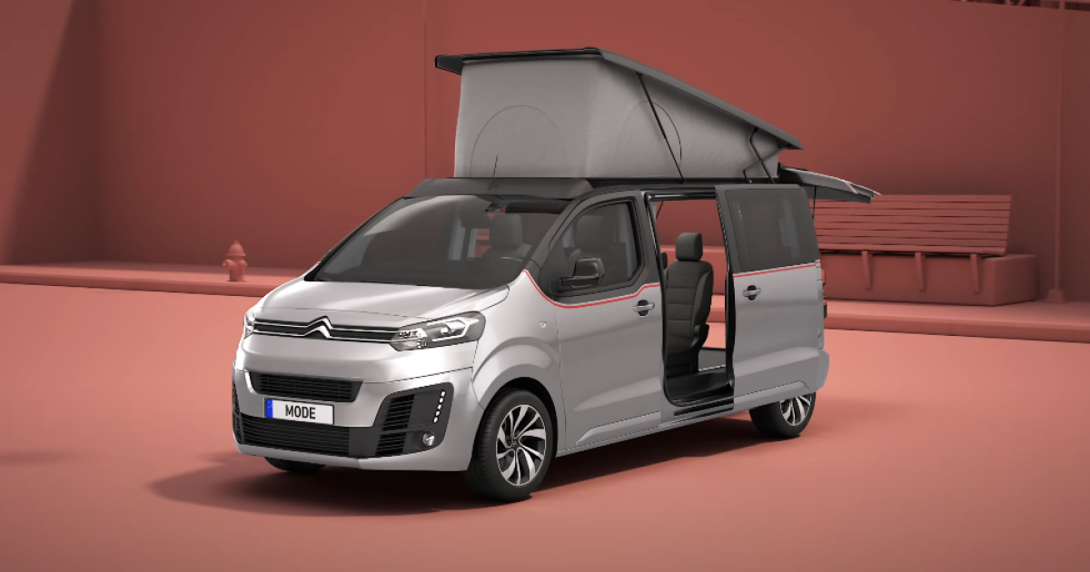 La mini caravana de 8 asientos cambia instantáneamente de monovolumen a vehículo recreativo mediante módulos apilables