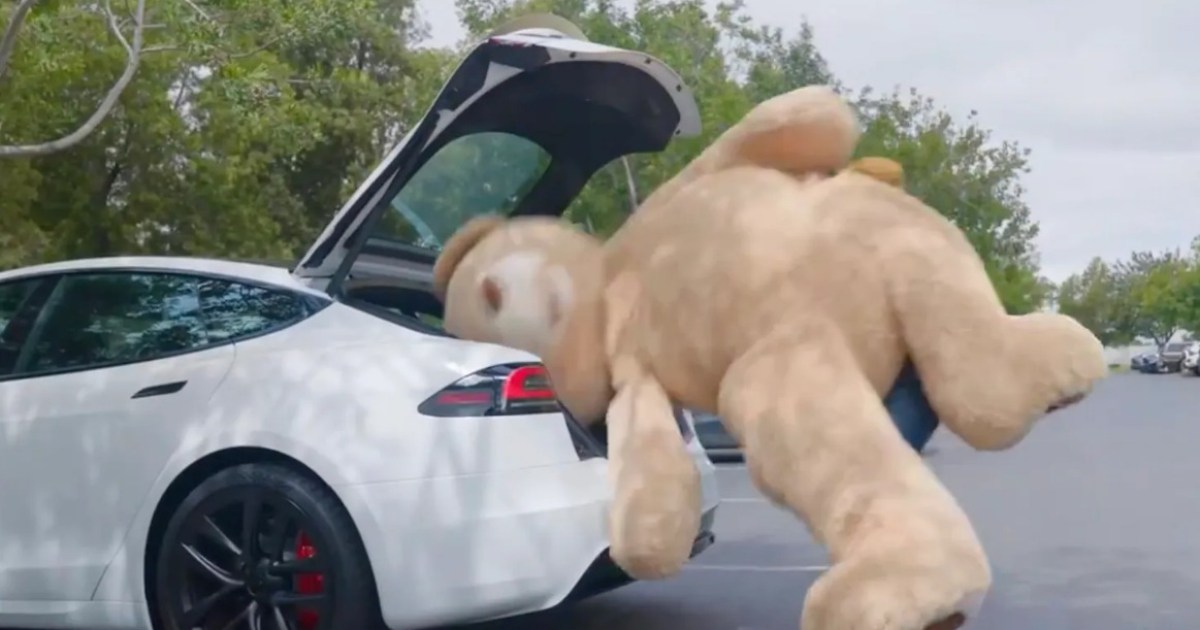 Un oso gigante presenta la nueva función de los Tesla