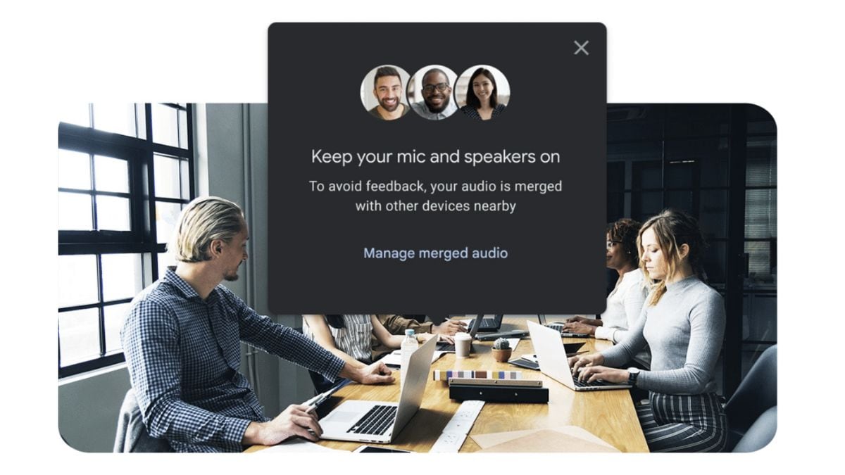 La nueva función de audio adaptable de Google Meet sincroniza micrófonos en varias computadoras portátiles para evitar el eco