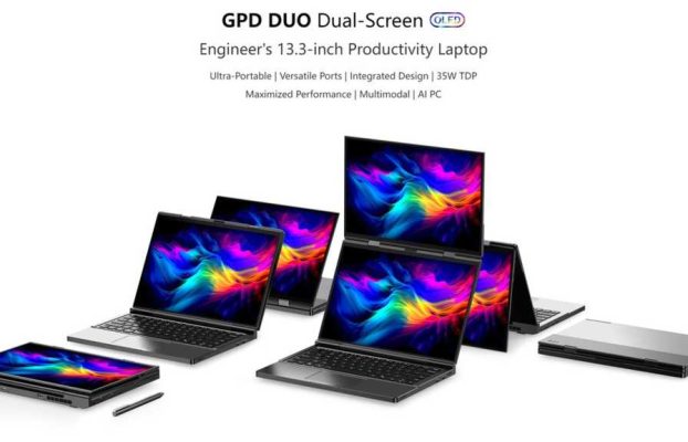 Una nueva y salvaje computadora portátil GPD tiene dos pantallas OLED de 13 pulgadas apiladas
