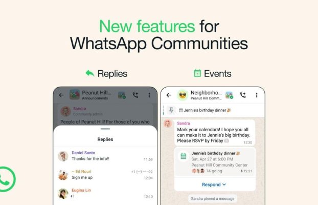Las comunidades de WhatsApp obtendrán la función de nuevos eventos y respuestas a los grupos de anuncios