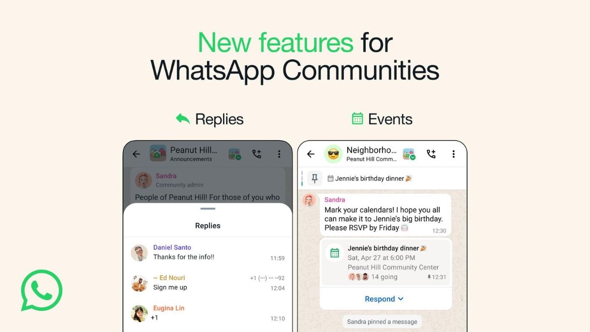 Las comunidades de WhatsApp obtendrán la función de nuevos eventos y respuestas a los grupos de anuncios