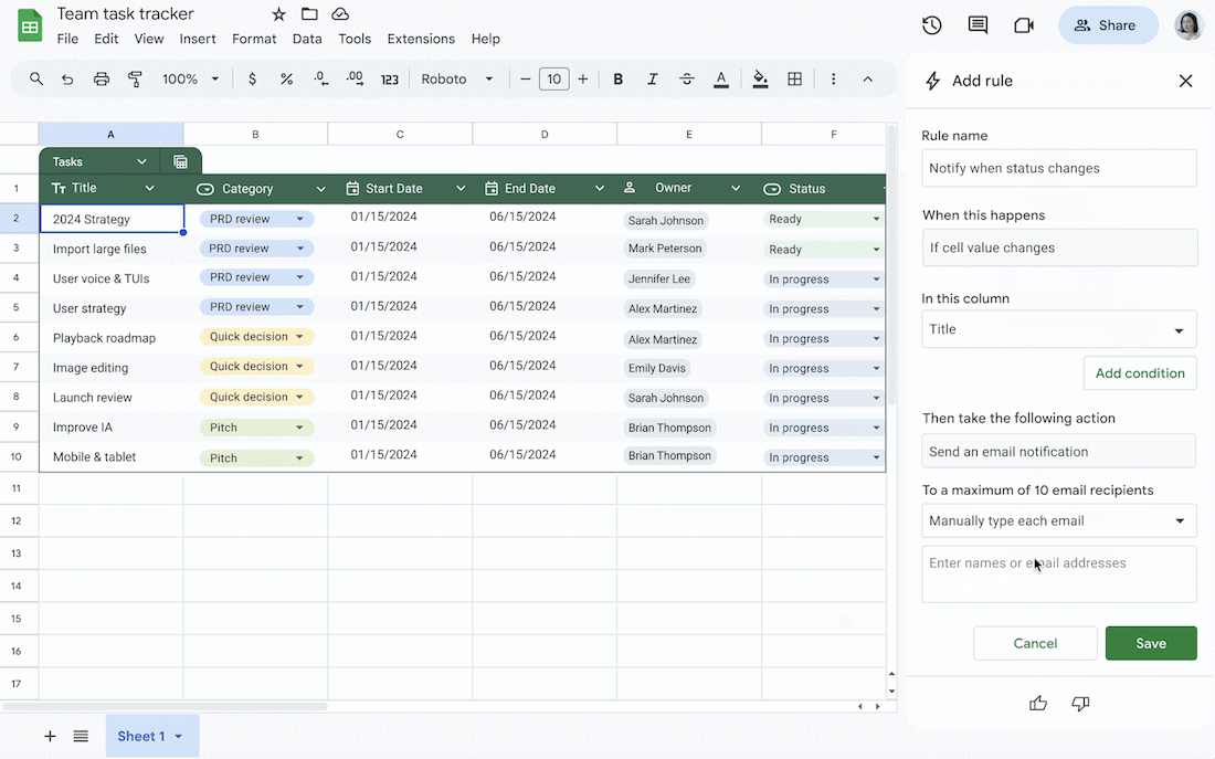 La nueva herramienta de Google Sheets te permite establecer reglas específicas para las notificaciones.