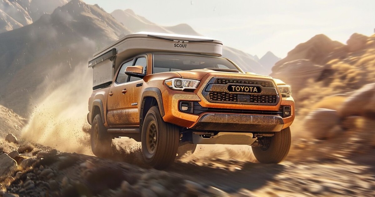 La autocaravana Toyota Tacoma modular y ultraligera tiene una capota desplegable de longitud completa