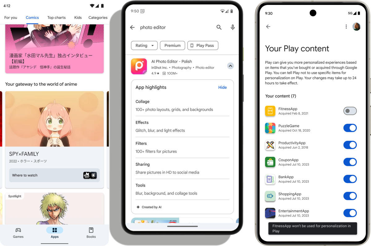 Google está actualizando Play Store con reseñas de aplicaciones impulsadas por IA y espacios seleccionados