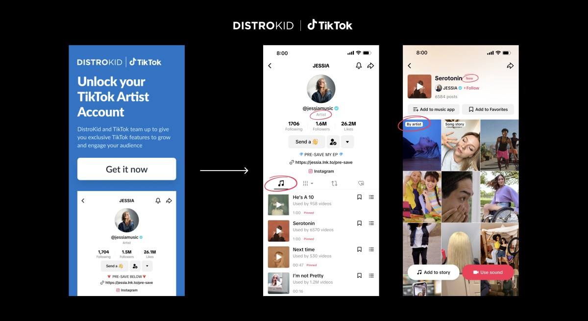 TikTok acelera la creación de cuentas de artistas para miembros de DistroKid