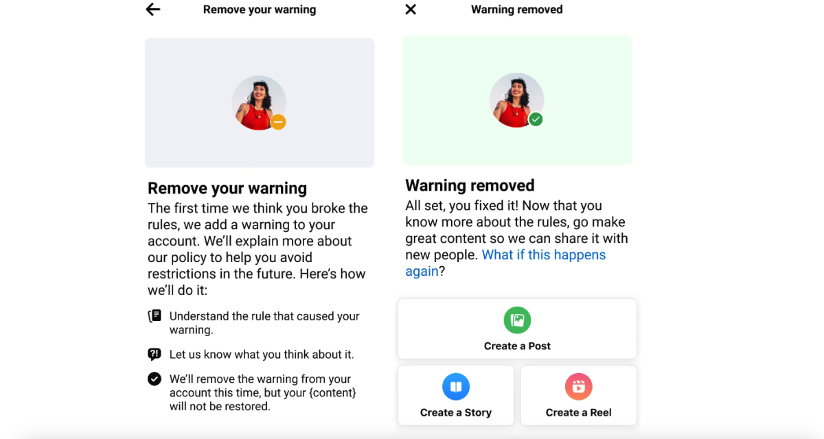 Facebook permitirá a los creadores eliminar las advertencias de la cuenta si completan una ‘capacitación educativa’