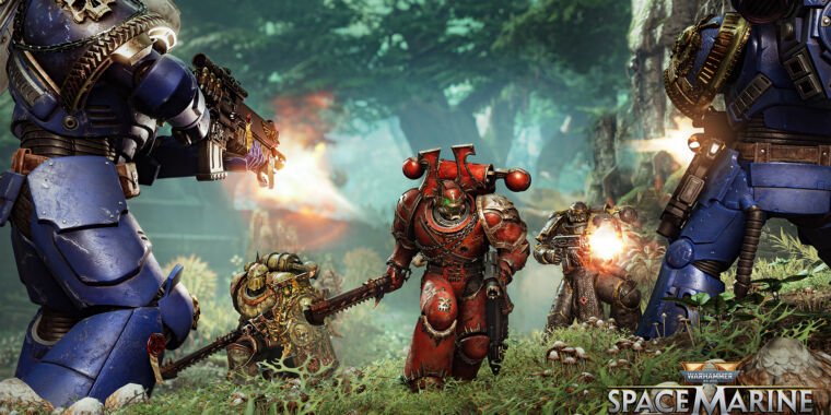 Warhammer 40K: Space Marine 2 es un juego de disparos y cortes de heavy metal muy serio.
