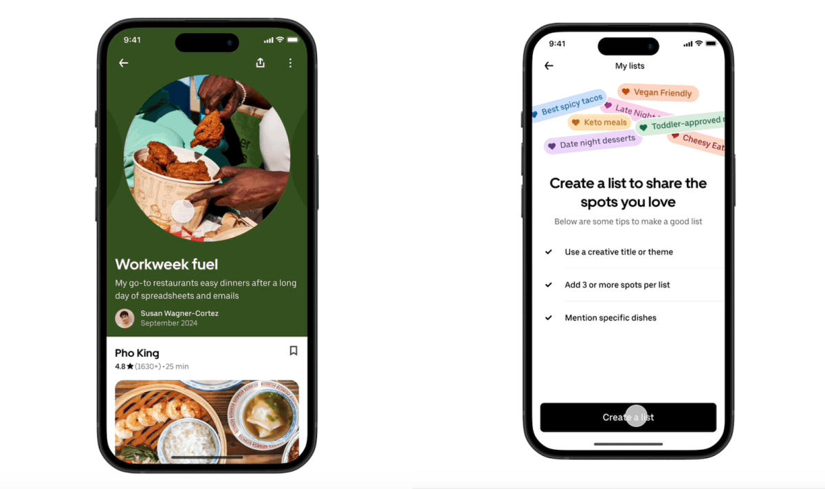 Uber Eats ahora permitirá a los usuarios crear y compartir listas de sus comidas favoritas