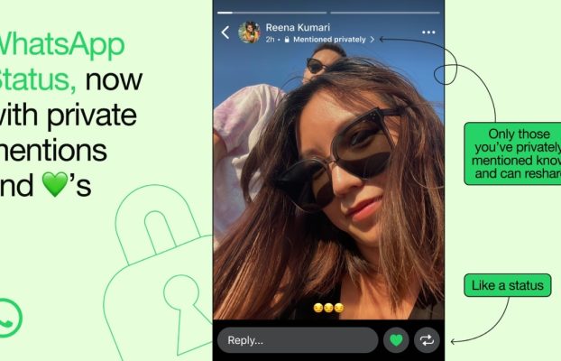 WhatsApp agrega menciones privadas y me gusta a su función de estado