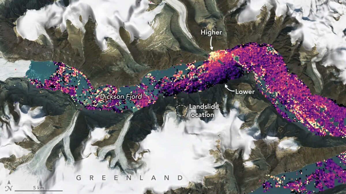 El satélite SWOT observa un tsunami sísmico en el fiordo Dickson de Groenlandia