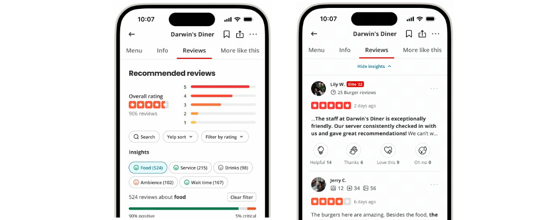 Yelp agrega puntuaciones basadas en inteligencia artificial a las páginas comerciales