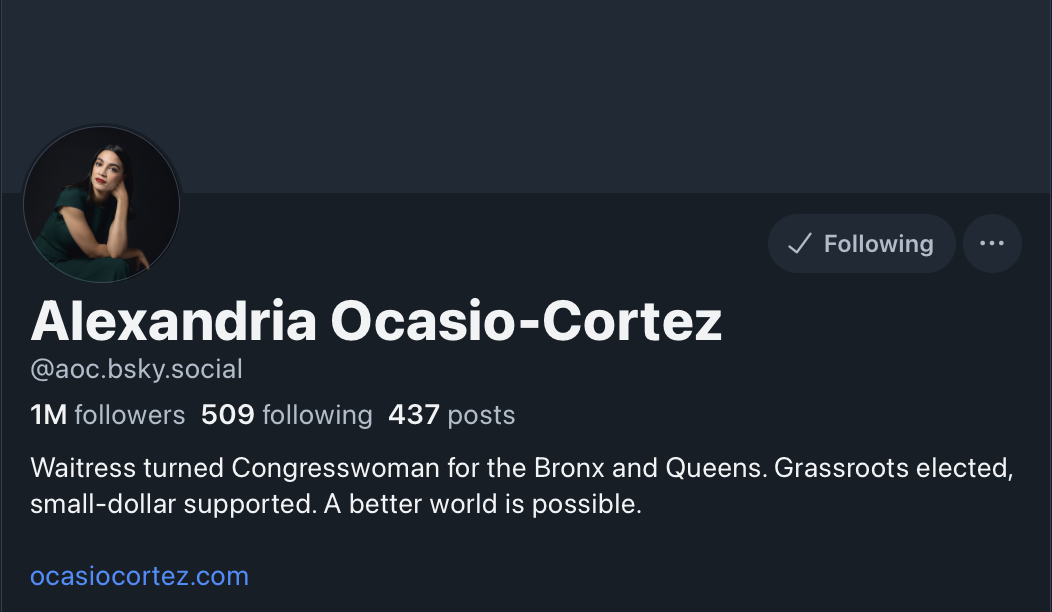 La representante estadounidense Alexandria Ocasio-Cortez es la primera usuaria de Bluesky con un millón de seguidores