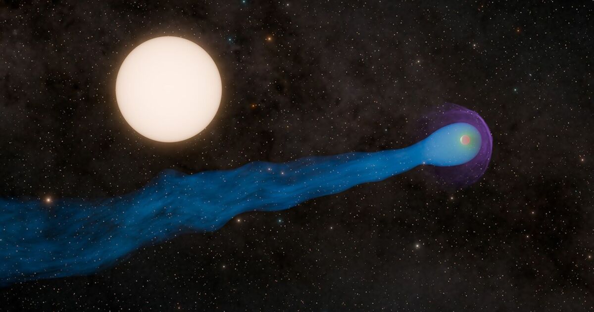 El caliente planeta Júpiter visto con una cola como la de un cometa colosal