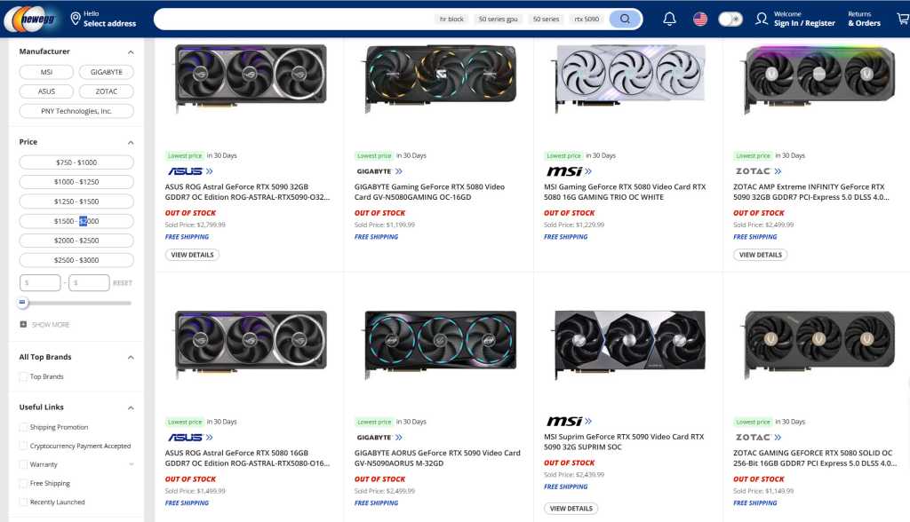 Nvidia’s GeForce RTX 5090 y 5080 se agotan casi al instante