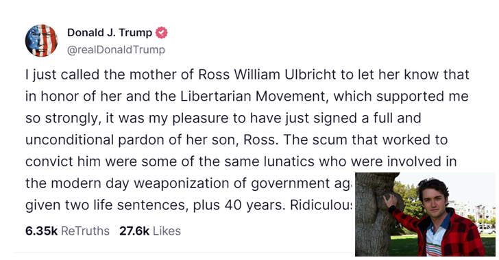El presidente Trump indulta al creador de la Ruta de la Seda, Ross Ulbricht, después de 11 años de prisión