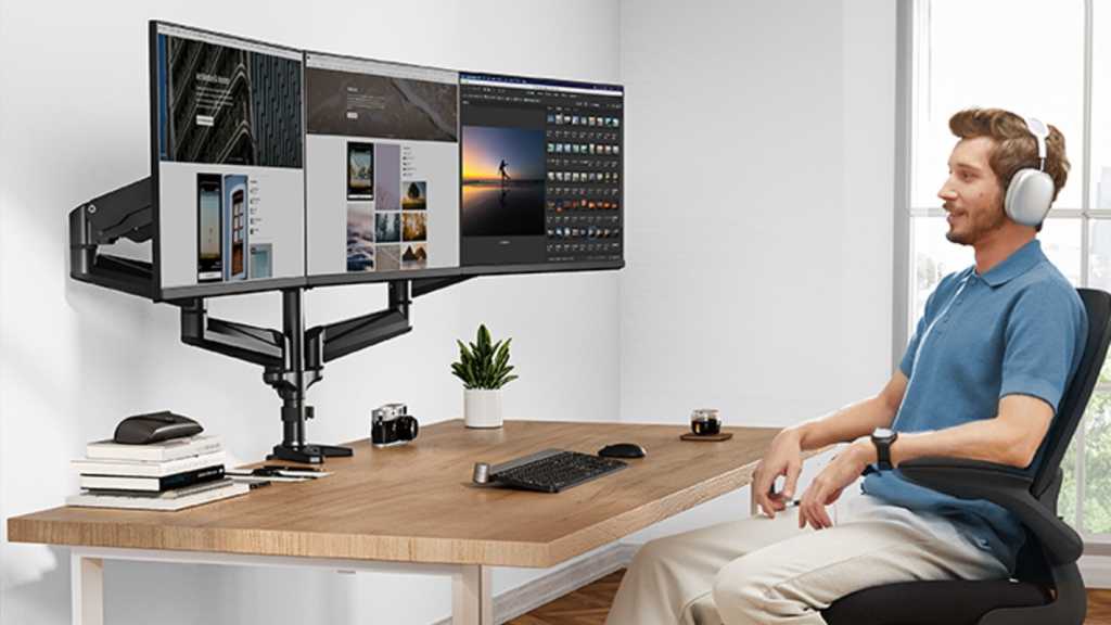 Actualice su escritorio con este soporte del brazo del monitor triple, ahora un 20% de descuento