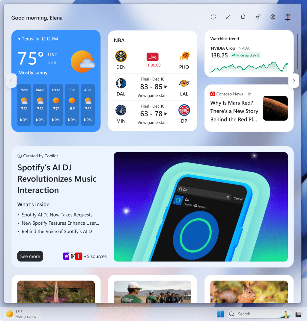 Windows prueba en silencio la administración de energía de IA y los widgets rediseñados