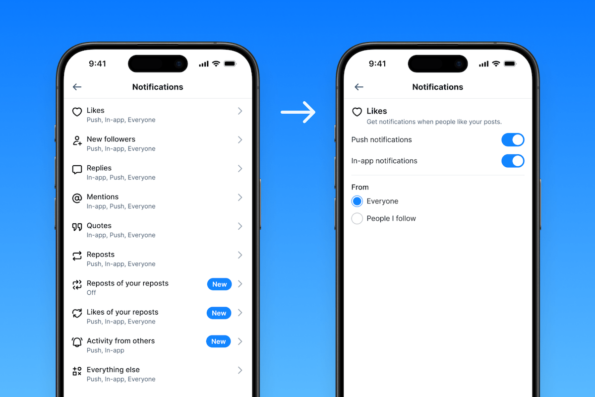 Los usuarios de Bluesky pueden personalizar sus notificaciones, incluidas las alertas de actividad de sus cuentas favoritas